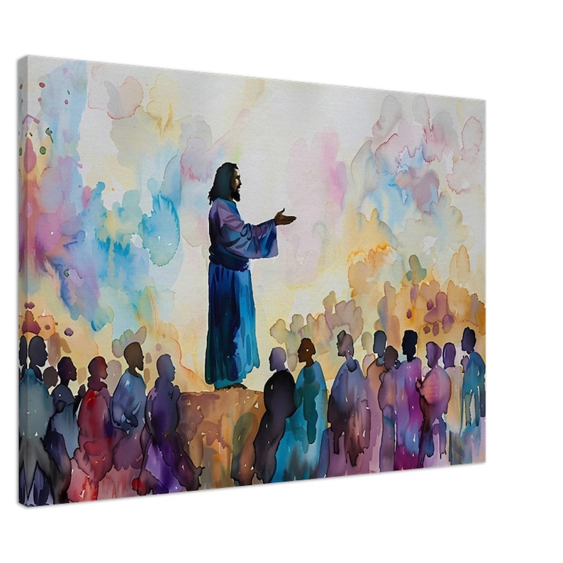 Schwarzer Jesus Predigt auf der Bergleinenwandkunst, JesusWandkunst