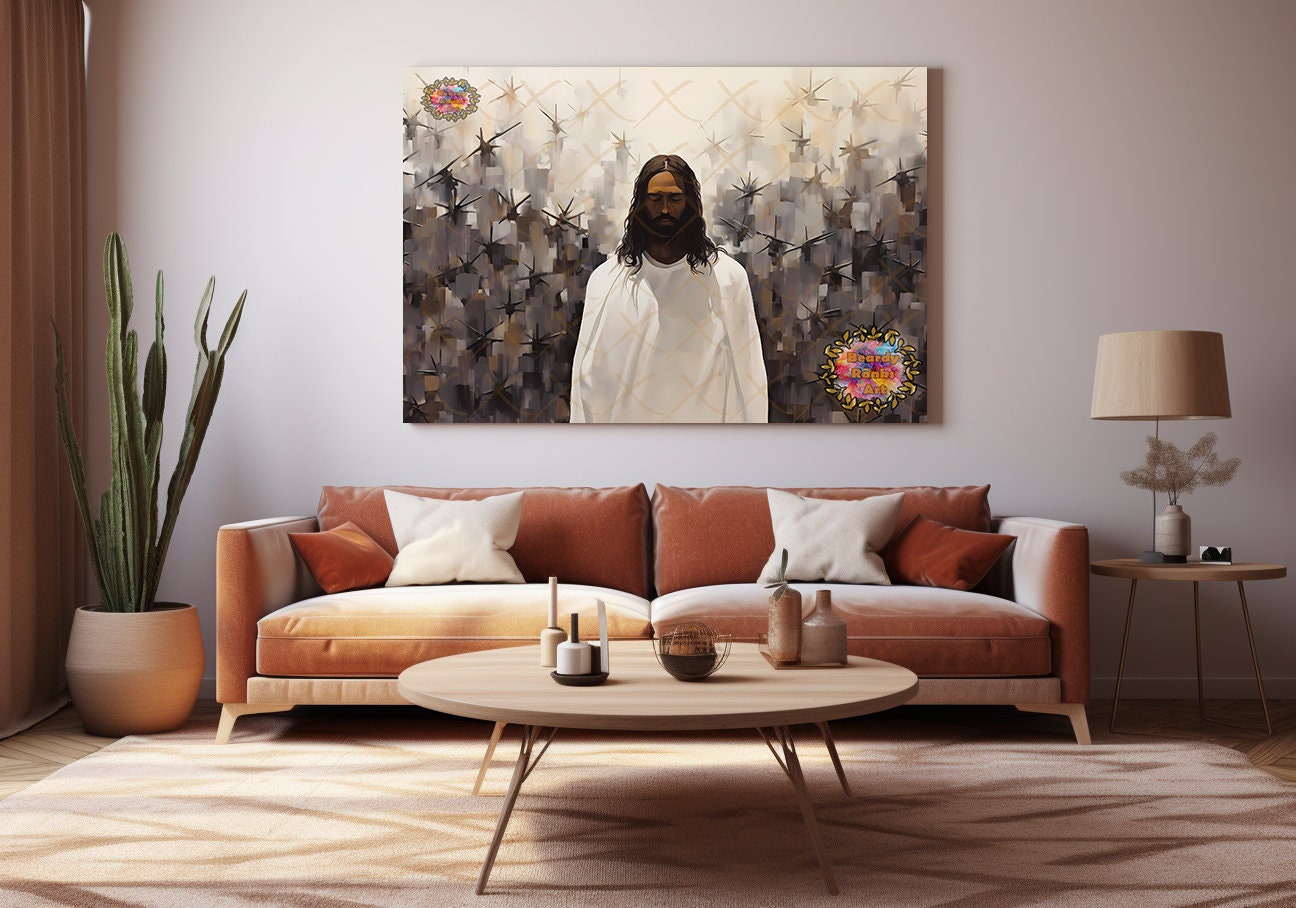 Black Jesus Canvas Wall Art, Black Jesus Wall Decor, Christian Wall Artwork, African American