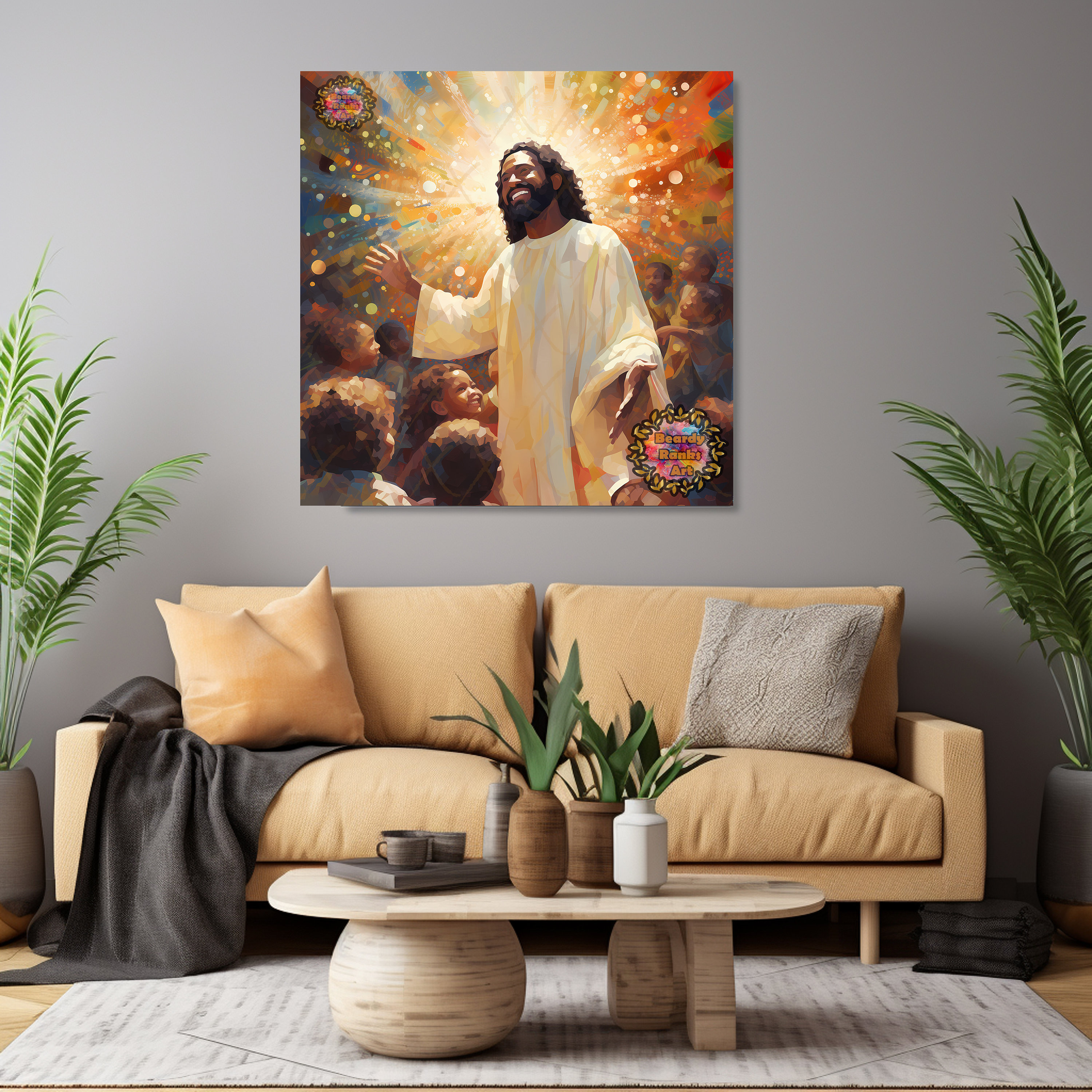 Black Jesus Canvas Art, Brown Skin Jesus Wall Art, Christian Wall Art