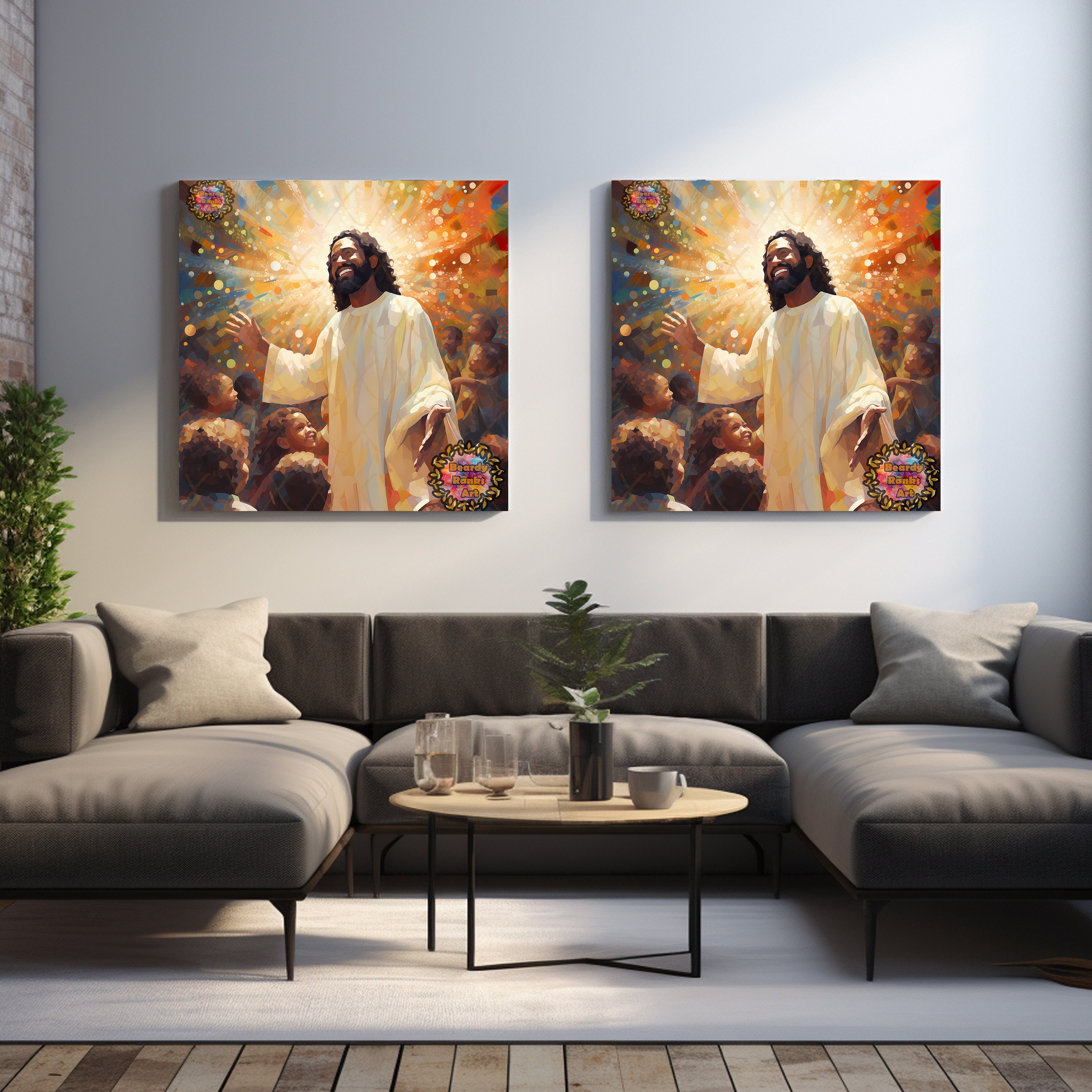 Black Jesus Canvas Art, Brown Skin Jesus Wall Art, Christian Wall Art