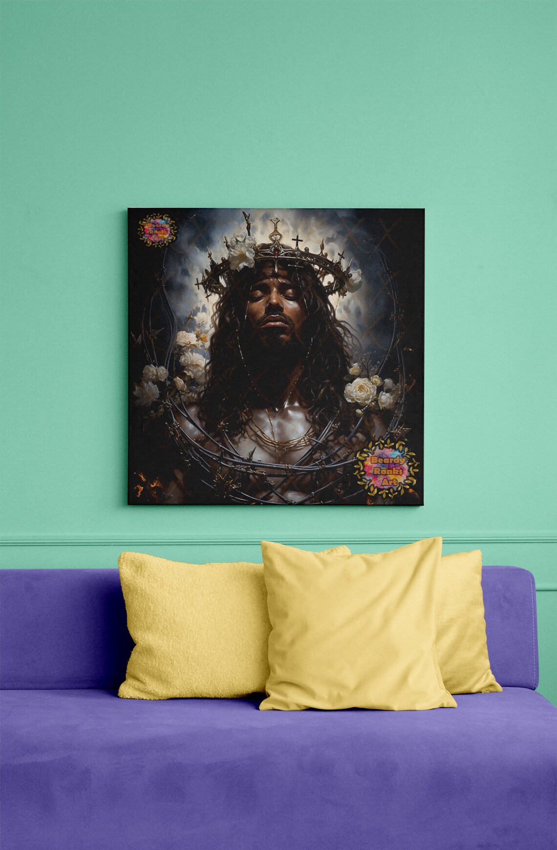 Black Jesus Canvas Artwork Religious Wall Decor Christian Etsy
