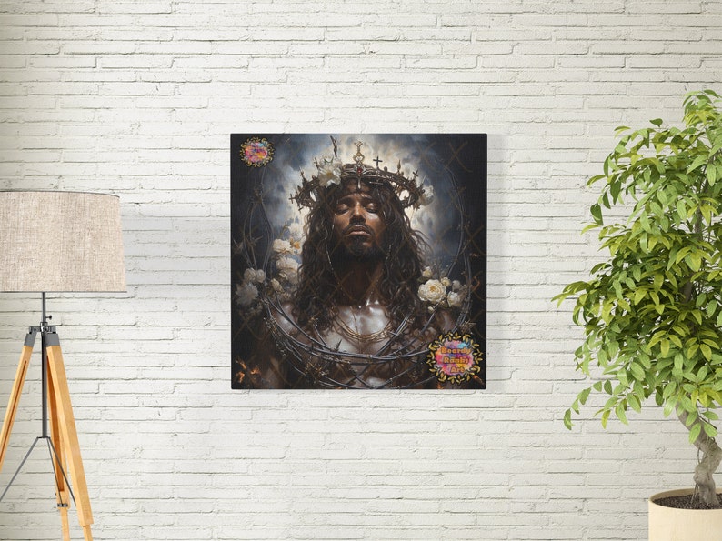 Black Jesus Canvas Artwork, Religious Wall Decor, Christian Wall