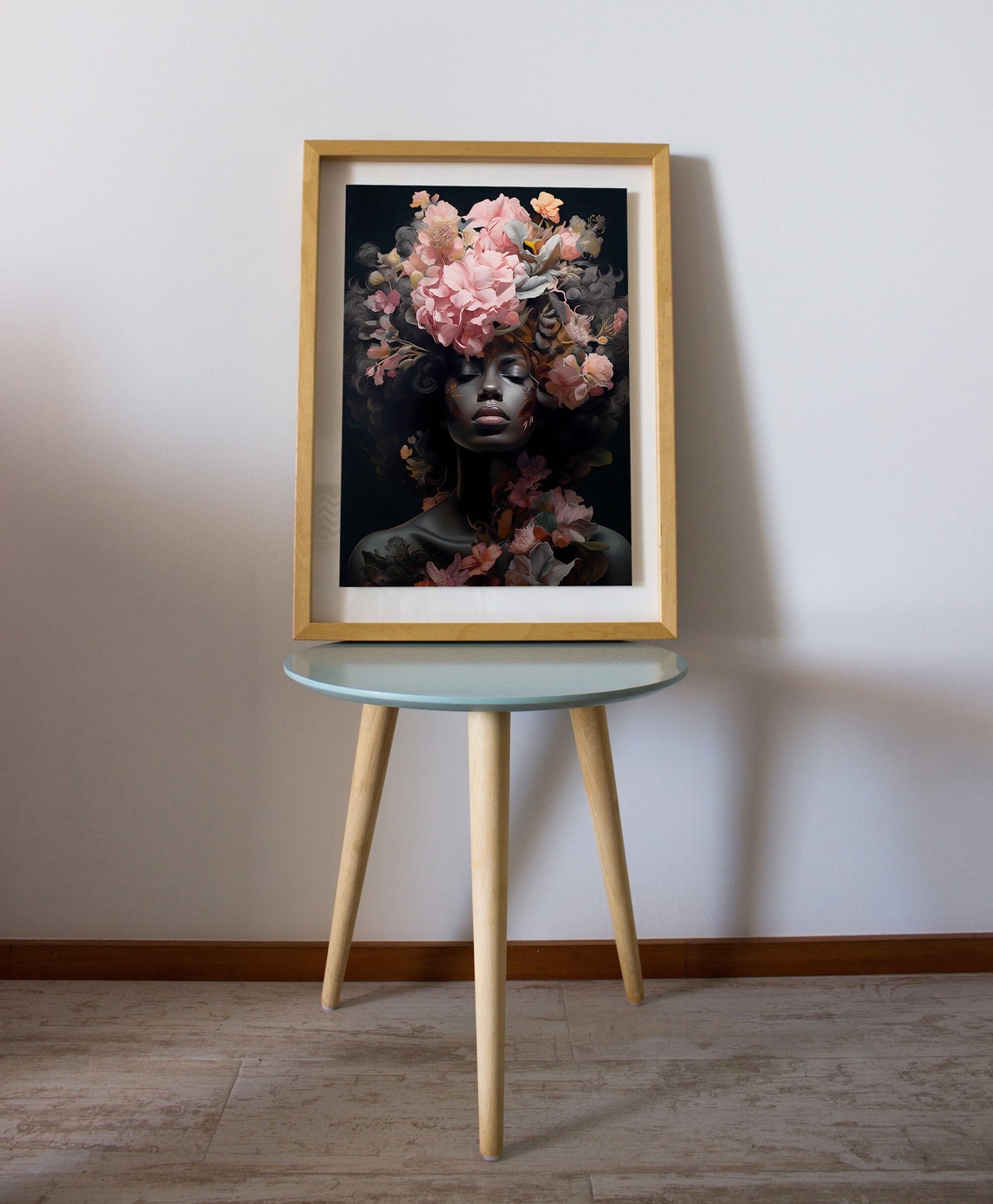 African American Flower Head Woman, Black Girl Flower Head Canvas Art