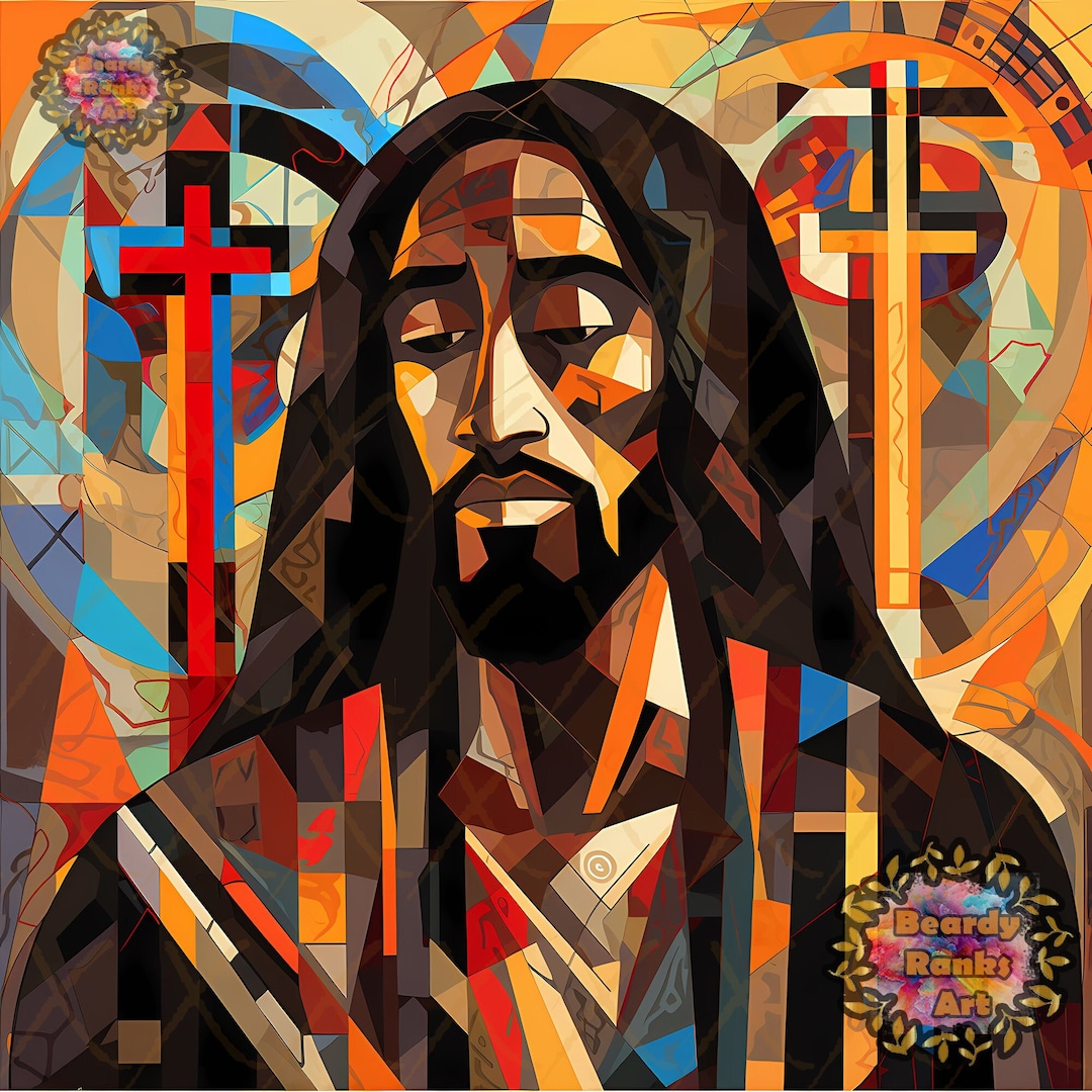 Abstract Black Jesus Art, Religious Wall Art, Christian Artwork