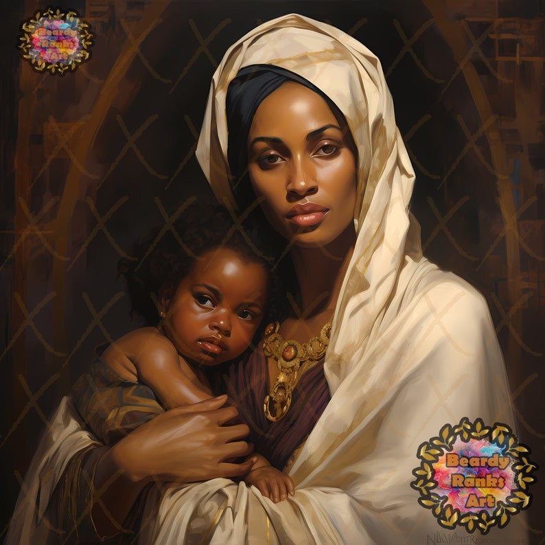 African American Virgin Mary and Baby Jesus, Black Virgin Mary Wall Art JPG, Black Mother Of Christ, Black Madonna Poster, Black Virgin Mary image 1