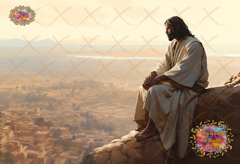 5 Black Jesus Prints Overlooking Ancient Jerusalem, Brown Jesus Wall