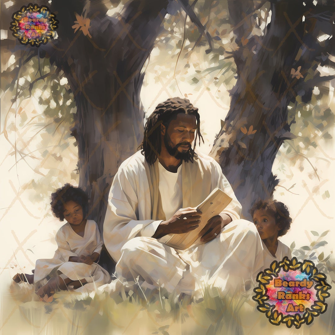 Black Jesus Teaching, Religious Wall Decor, Christian Artwork, African