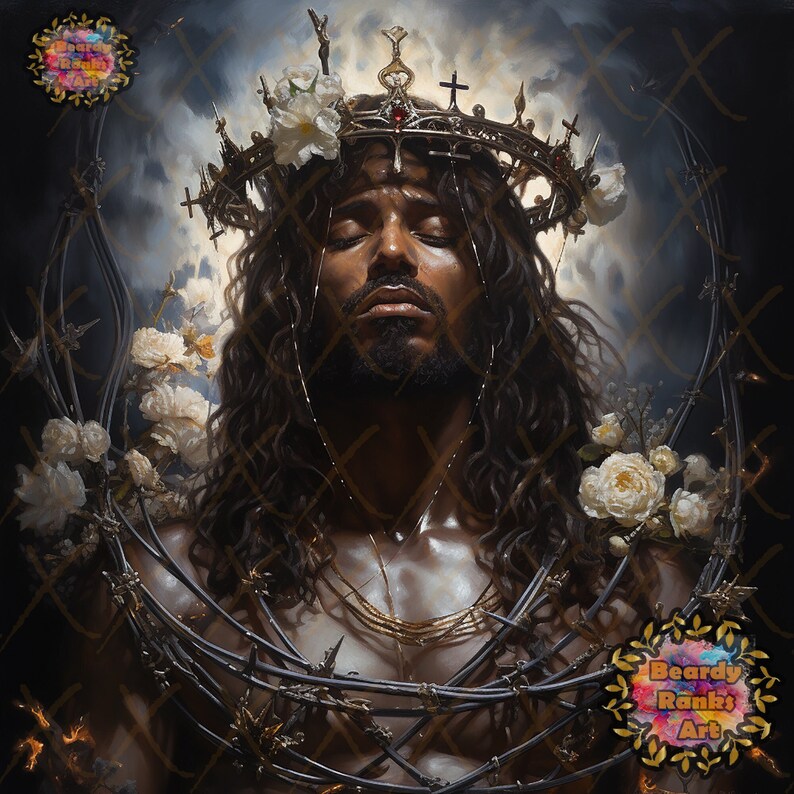 Black Jesus Canvas Artwork, Religious Wall Decor, Christian Wall