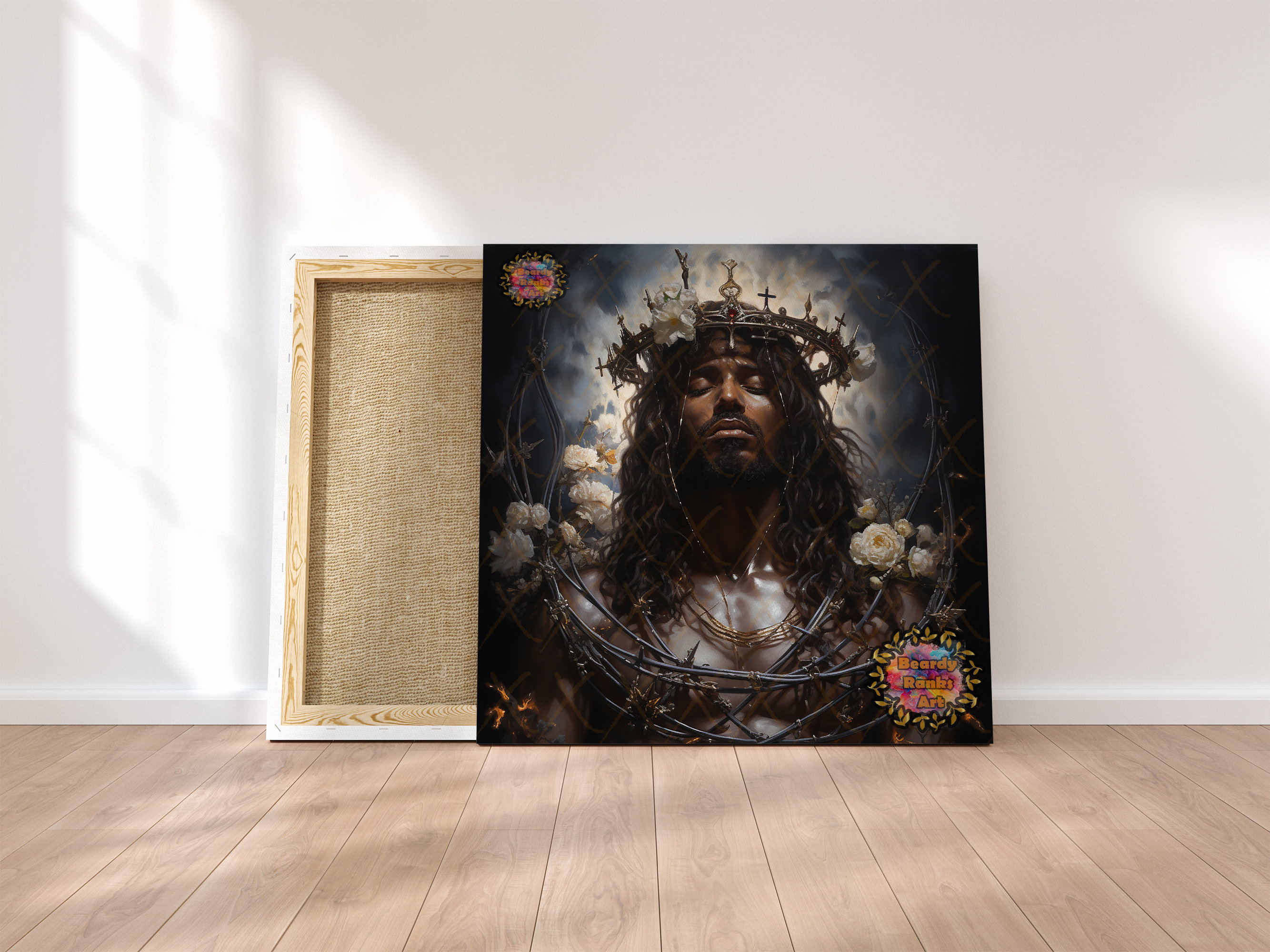 Black Jesus Canvas Artwork, Religious Wall Decor, Christian Wall