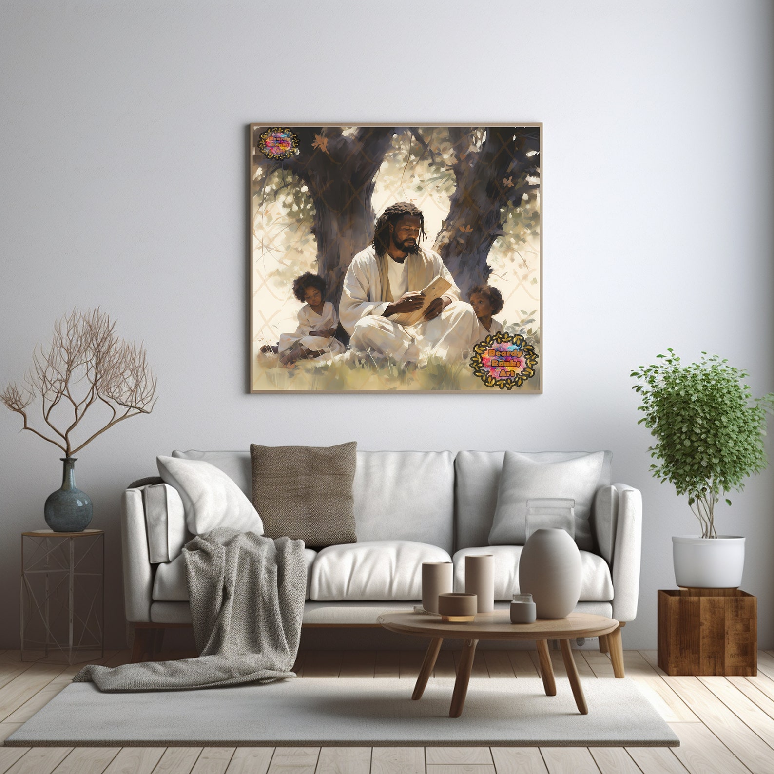 Black Jesus Teaching, Religious Wall Decor, Christian Artwork, African