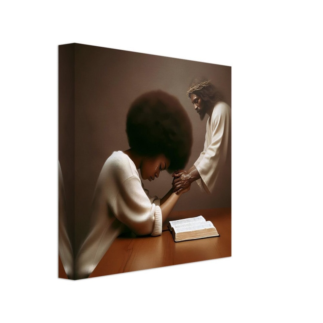 Black Jesus Canvas Artwork, Praying Black Jesus, Christian Wall Artwork ...