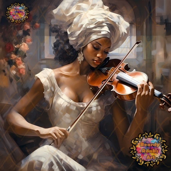 African American Girl Playing Violin Black Girl Playing Violin Wall Art Black Canvas Wall Art Melanin Woman Wall Art Afrocentric Art Etsy