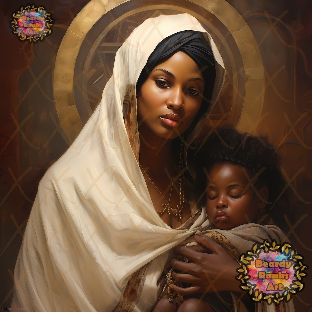 African American Virgin Mary and Baby Jesus, Black Virgin Mary Wall Art
