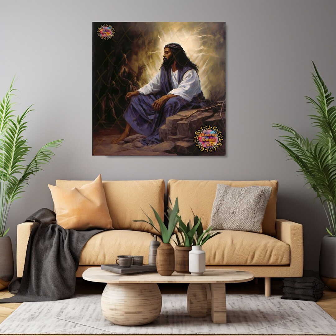Black Jesus Canvas Artwork, Religious Wall Decor, Christian Wall
