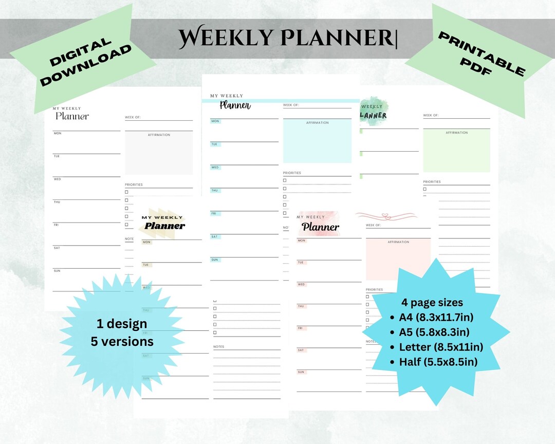 Minimalist Weekly Planner | Printable Weekly To-do-list | A4, A5 ...