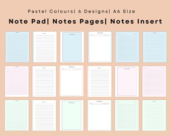 A6 Printable Note Pad | 6 Designs | Pastel Colours | Editable Canva Template  | Digital Download