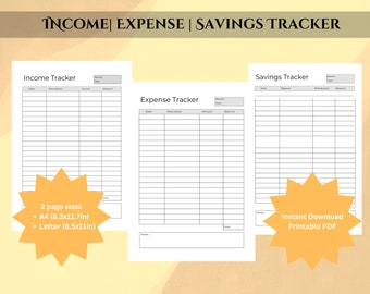 Registro de finanzas, ingresos, gastos y ahorros / Imprimible / Descarga digital / Tamaños A4 y Carta