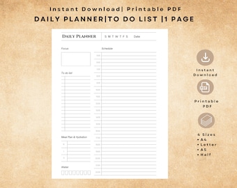 Planificador diario imprimible: Lista de tareas, horario por horas (Descargar PDF)