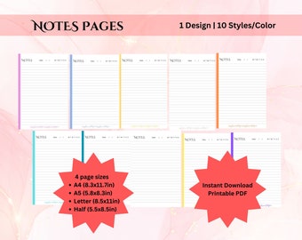 Páginas imprimibles de notas rayadas: A4, A5, carta, medio tamaño (Descarga PDF)