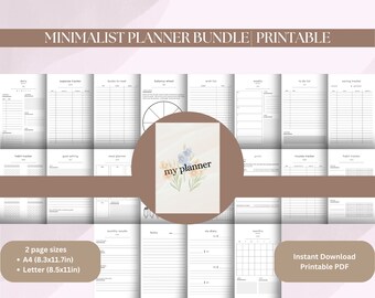Planificador minimalista: diario, semanal y mensual (PDF imprimible)