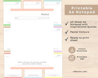 Printable A6 Notepad with Inspirational Quotes – 30 Minimalist Pastel Pages | Digital Download| Motivational Stationery