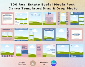 300 plantillas de Instagram para el sector inmobiliario / Editables en Canva / Descarga digital