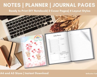 Páginas de agenda imprimibles con portada / Cuaderno A4/A5 para armar / Descarga digital