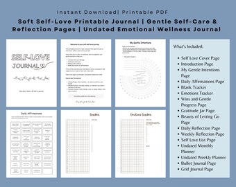 Diario de amor propio imprimible (A5) / Diario de autocuidado para mujeres / Planificador de bienestar emocional sin fecha
