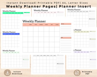 Planificador semanal imprimible: minimalista, tamaños A4/Carta (descarga digital)