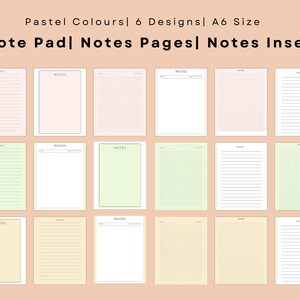 A6 Printable Note Pad | 6 Designs | Pastel Colours | Editable Canva ...