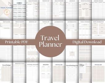 Planificador de viaje imprimible: itinerario, lista de equipaje y presupuesto (descarga digital)