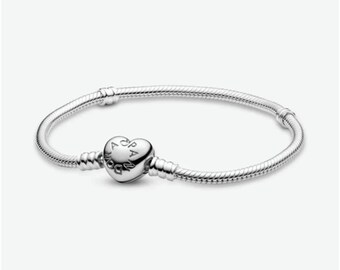 Pandora Bracelet, Heart Clasp Snake Chain Bracelet, Minimalist Bracelet, S925 Sterling Silver Everyday Charm Bracelet, Gift for Her