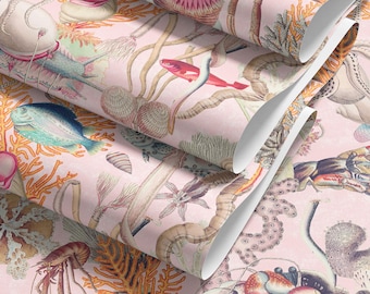 Thalassia, Vintage Marine Illustration Wallpaper – Seamless Ocean Pattern, Coastal Wall Mural