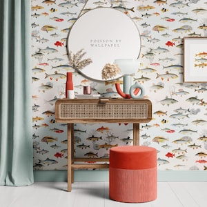 Poisson Wallpaper - Vintage inspired fish pattern for nautical and Coastal interiors | Peel & Stick or traditional materials.