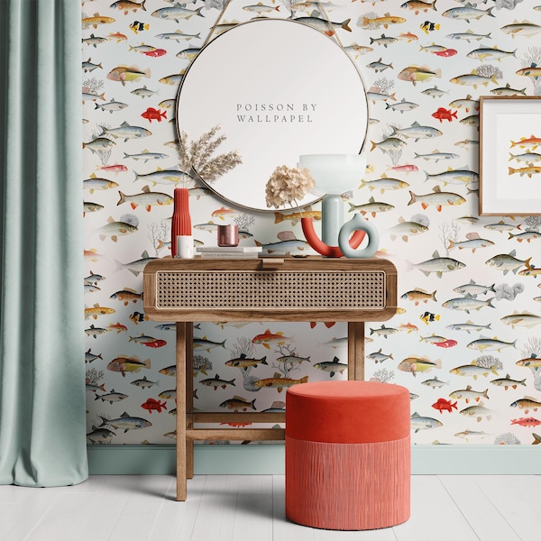 Carta da parati Poisson/Vintage Fish: decorazioni costiere nautiche (stacca e attacca o tradizionali)