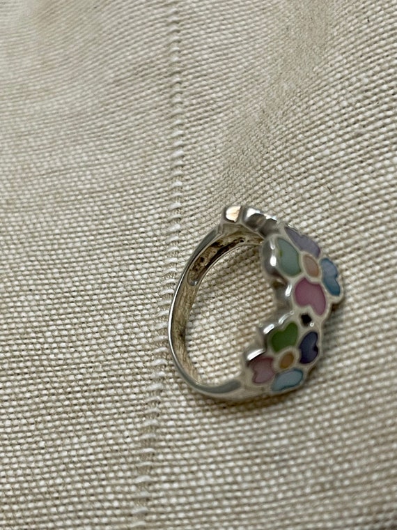 Lovely Pink and Blue Flower 925 Silver Ring SIZE … - image 4