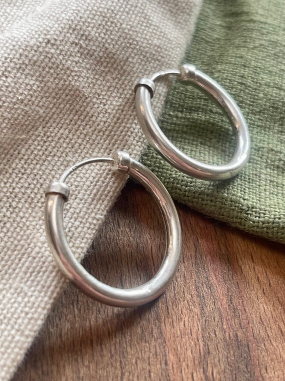 Nice Plain Loop Ring Hoop Earrings Solid Sterling… - image 2