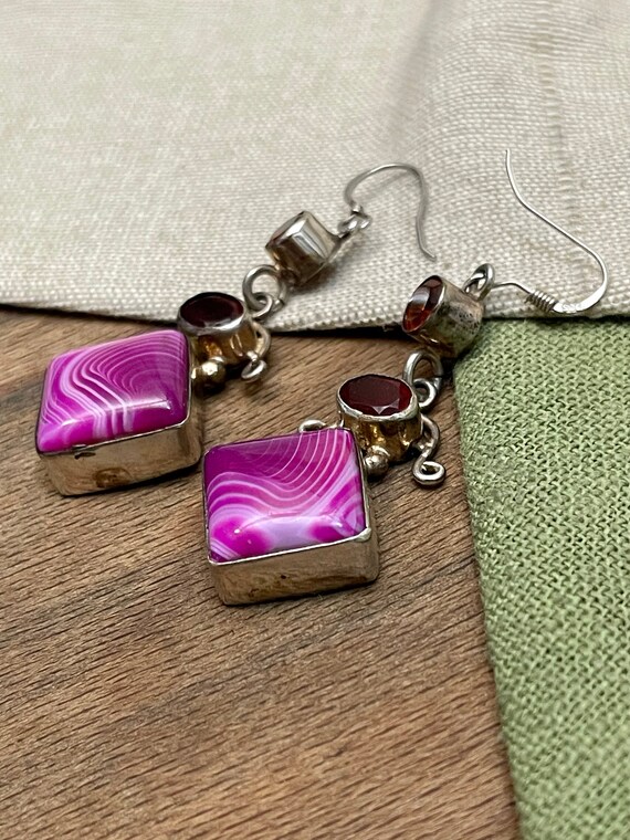 Dangling Pink Gem Earrings Solid Sterling 925 Sil… - image 2