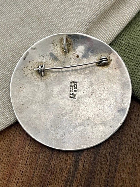 Large Round Mexican Shell Brooch Solid 925 Sterli… - image 3