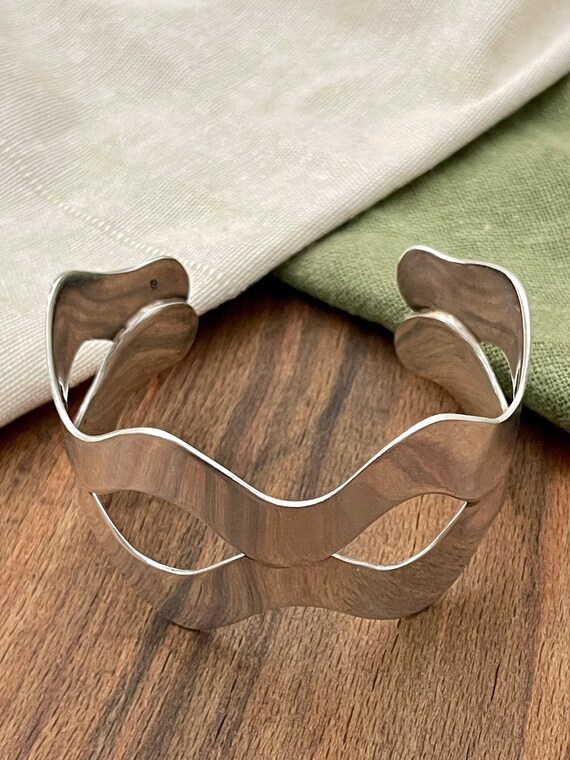 Wave Pattern Torque Bangle Bracelet Solid Sterlin… - image 2