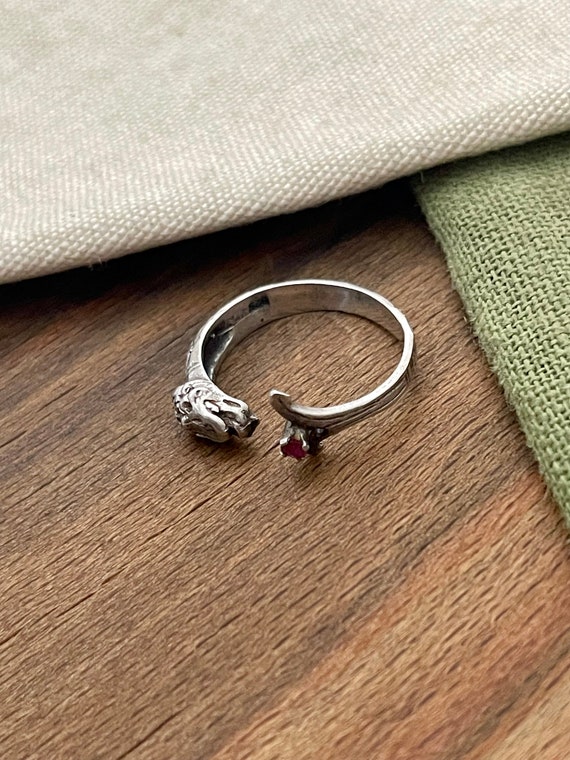 Dragon Head and Red Ruby Solid Sterling 925 Silve… - image 5