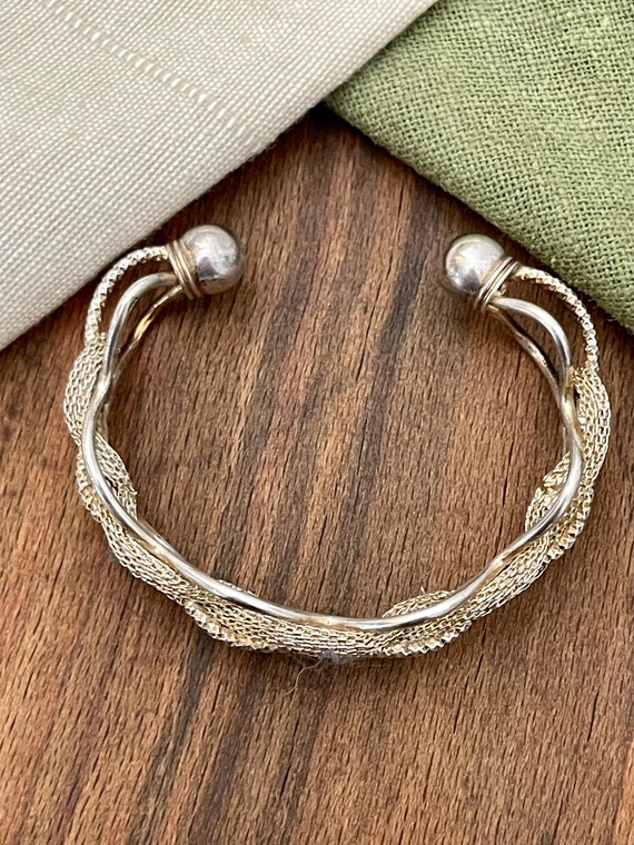 Wave Pattern Torque Bangle Bracelet Solid Sterlin… - image 3