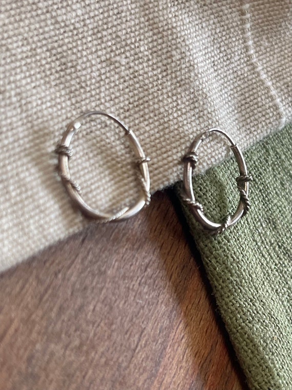 Twisted Loop Ring Hoop Earrings Solid Sterling 92… - image 3