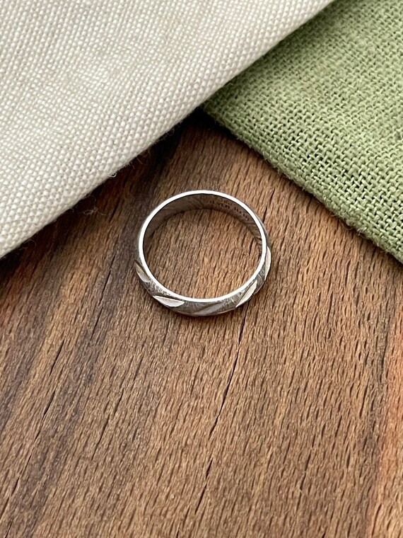 Engraved Wave Leaf Rough Cut Solid Sterling 925 S… - image 2