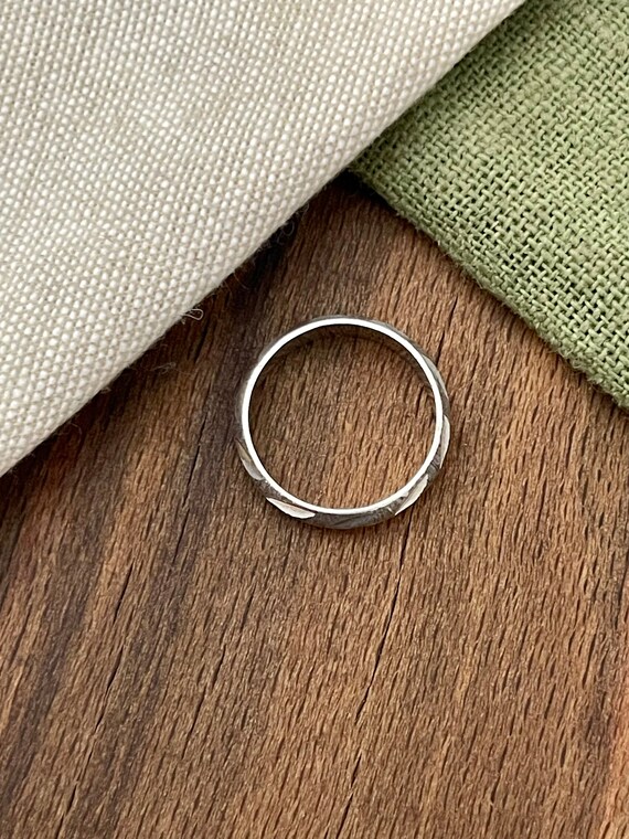 Engraved Wave Leaf Rough Cut Solid Sterling 925 S… - image 3