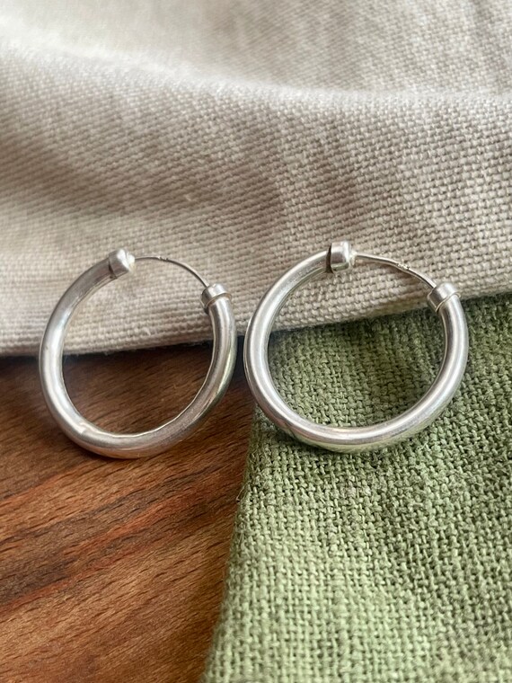 Nice Plain Loop Ring Hoop Earrings Solid Sterling… - image 3