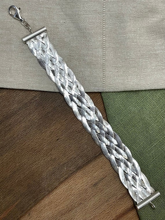 Woven Multi Strand Flat Link Solid Sterling 925 S… - image 1