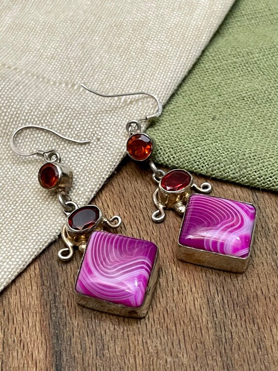 Dangling Pink Gem Earrings Solid Sterling 925 Sil… - image 3