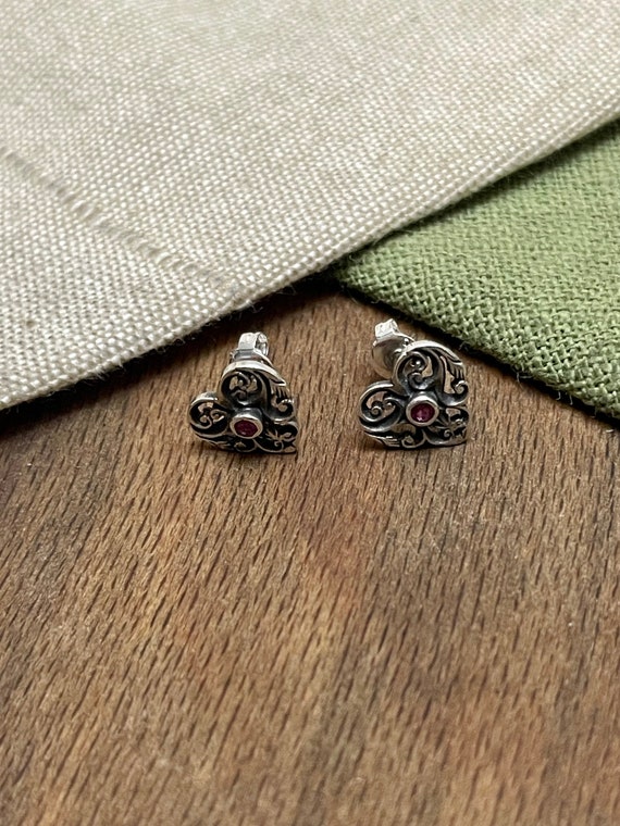 Woven Heart Red Ruby Earrings Solid Sterling 925 … - image 2