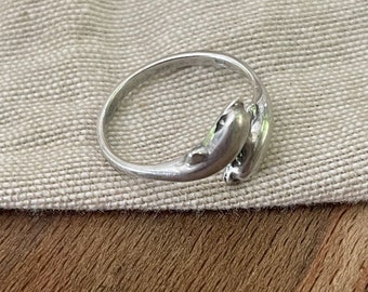 Lovely Cute Sterling 925 Silver Dolphin Modernist Ring Set SIZE 18 Q for Women